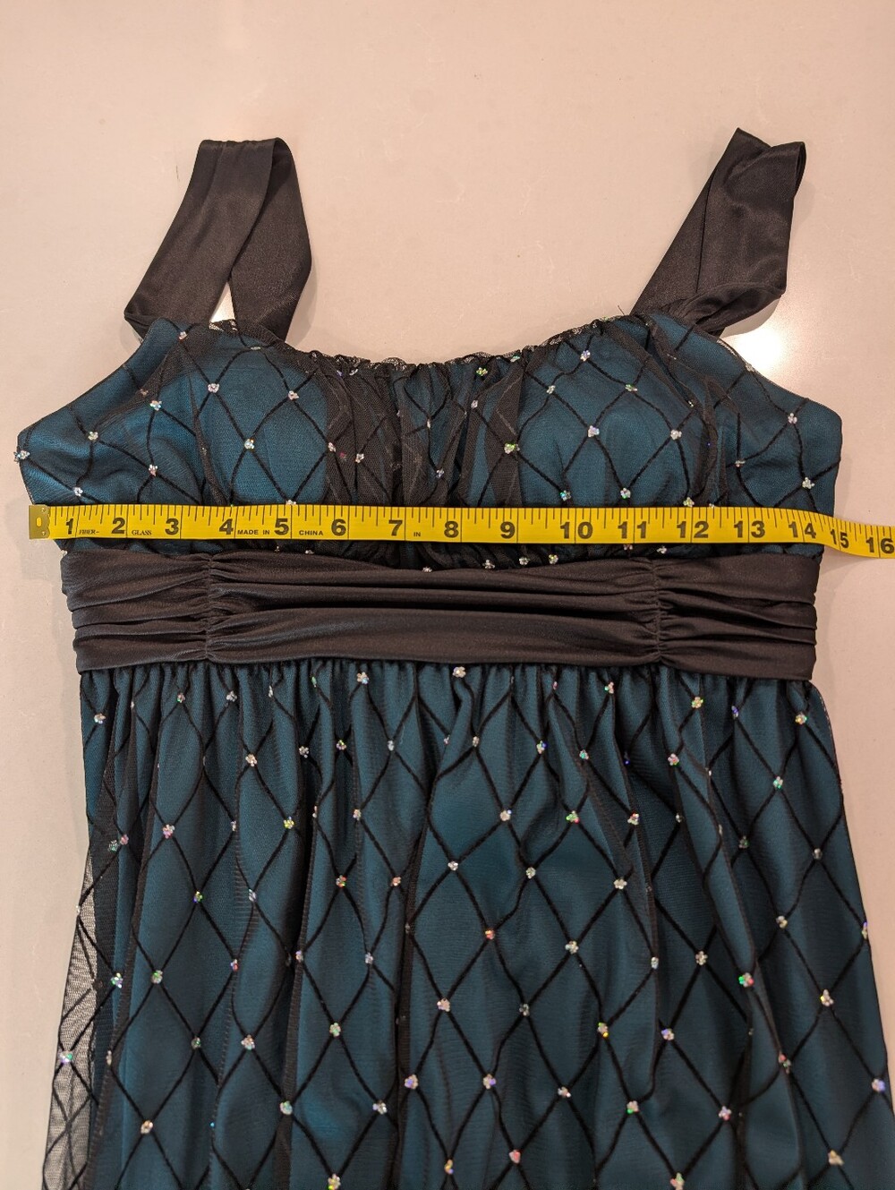 Iz Byer California Vintage Juniors Teal & Black with Silver Sequin A-Line Dress - Picture 6 of 11